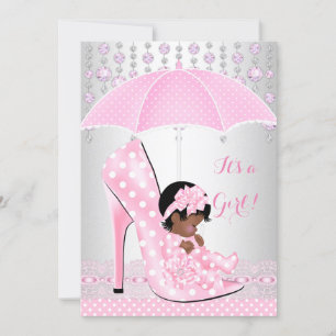Invitation Baby Shower Fille Rose Baby Shoe Diamant A3