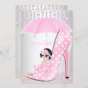 Invitation Baby shower fille rose bébé Chaussure Diamant 2