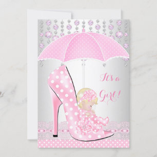 Invitation Baby shower fille rose bébé Chaussure Diamant A2