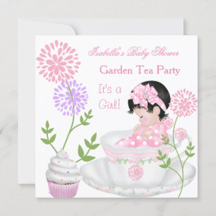 Invitation Baby shower Fille Rose Bébé Jardin Tea Party