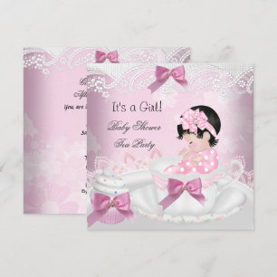 Invitation Baby Shower Fille Rose Bébé Tasse à Thé Cupcake
