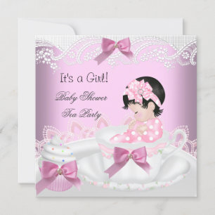 Invitation Baby Shower Fille Rose Bébé Tasse à Thé Cupcake 2