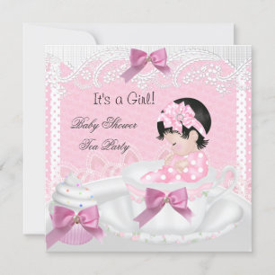 Invitation Baby Shower Fille Rose Bébé Tasse à Thé Cupcake 34