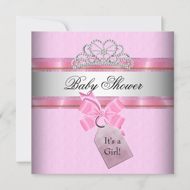 Invitation Baby shower fille rose blanc princesse Tiara (Devant)