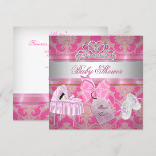 Invitation Baby Shower Fille Rose Blanche Princesse