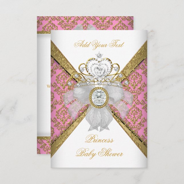 Invitation Baby shower fille rose blanche princesse Damas (Devant / Derrière)