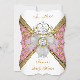 Invitation Baby shower fille rose blanche princesse Damask B