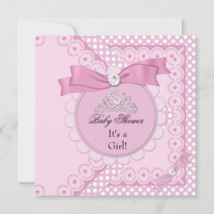 Invitation Baby shower fille rose blanche princesse Tiara