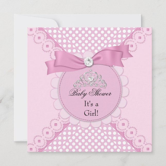 Invitation Baby shower fille rose blanche princesse Tiara (Devant)