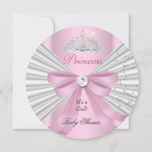 Invitation Baby shower fille rose blanche princesse Tiara ab