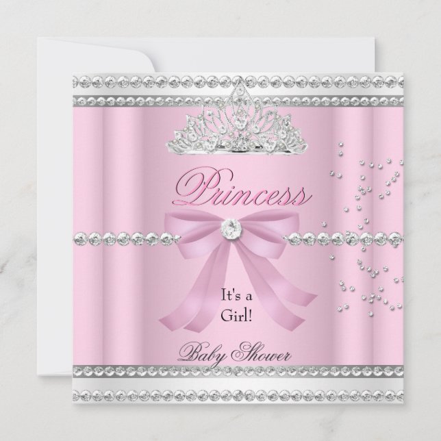Invitation Baby shower fille rose blanche princesse Tiara Bow (Devant)
