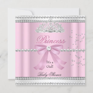 Invitation Baby shower fille rose blanche princesse Tiara Bow