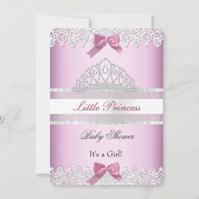 Invitation Baby shower fille rose blanche princesse Tiara den (Devant)