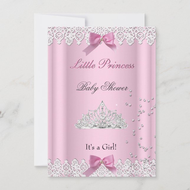 Invitation Baby shower fille rose blanche princesse Tiara den (Devant)