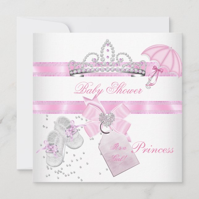 Invitation Baby shower fille rose blanche Princesse Tiara Mag (Devant)