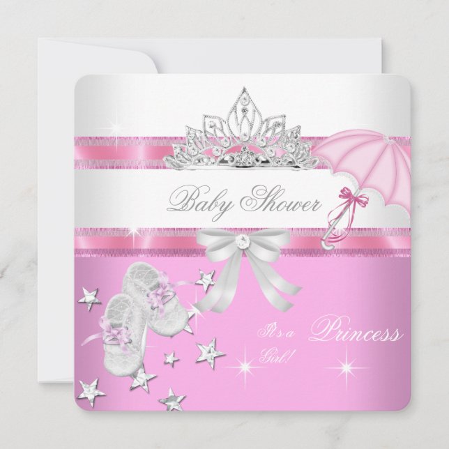 Invitation Baby shower fille rose blanche Princesse Tiara Mag (Devant)
