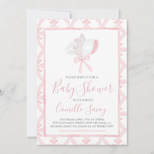 Invitation Baby shower fille rose Bonnet Preppy Sud
