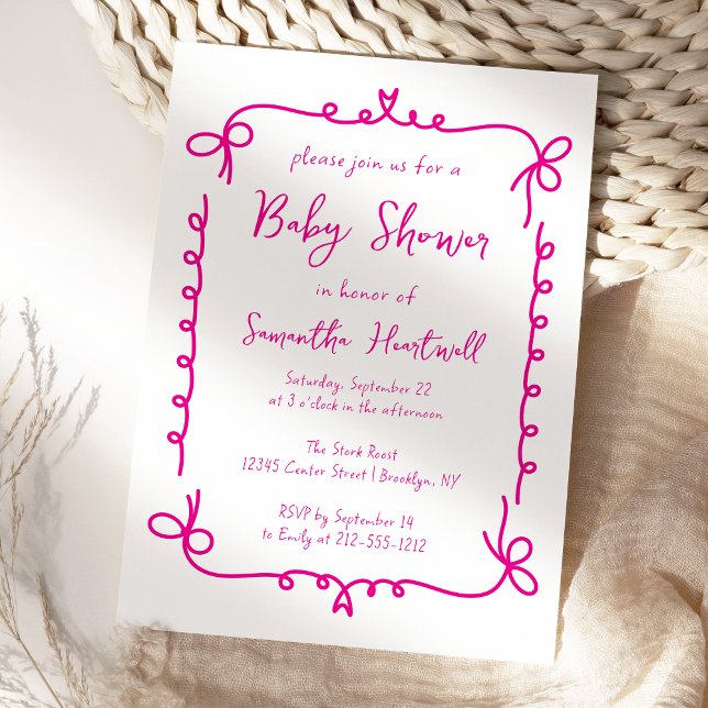 Invitation Baby Shower Fille Rose Chaud Écriture Manuscrite F (Créateur téléchargé)