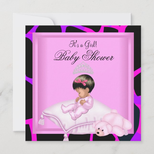 Invitation Baby Shower Fille Rose Chaud Violet Noir (Devant)