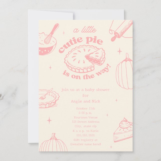 Invitation Baby shower fille rose Citrouille Cutie Pie (Devant)