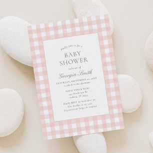 Invitation Baby shower fille rose classique En vichy