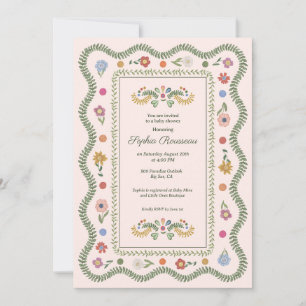 Invitation Baby shower fille rose Cottagecore
