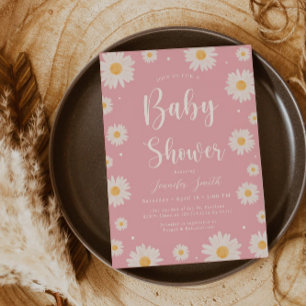 Invitation Baby shower Fille Rose Daisy