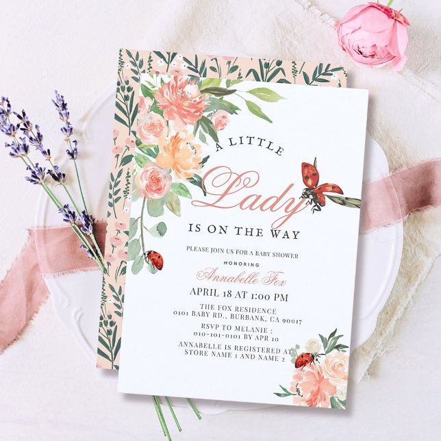 Invitation Baby shower fille Rose de la petite dame Ladybug (Créateur téléchargé)