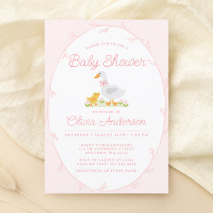 Invitation Baby shower fille rose de mignonne oie