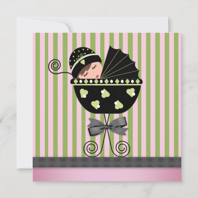 Invitation Baby Shower Fille Rose Élégant Vert (Devant)