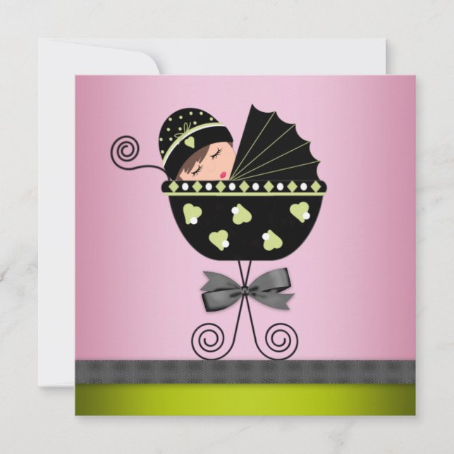 Invitation Baby Shower Fille Rose Élégant Vert (Devant)