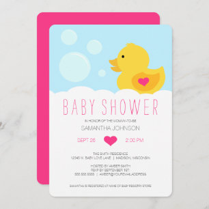 Invitation Baby shower fille rose en caoutchouc