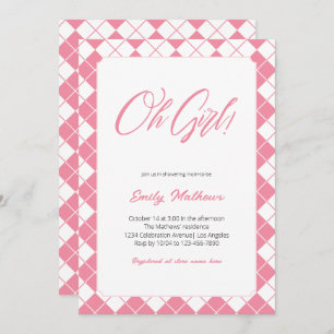 Invitation Baby shower fille rose En vichy mignonne simple