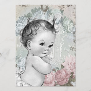 Invitation Baby Shower Fille Rose et Gris Vintage