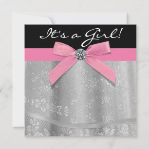Invitation Baby Shower Fille Rose et Noir Dentelle