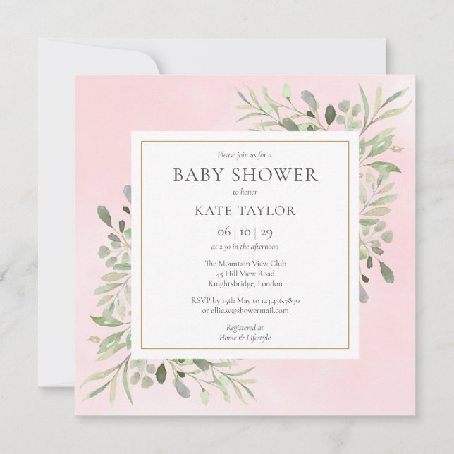 Invitation Baby Shower Fille Rose et Or | Sprinkle (Devant)