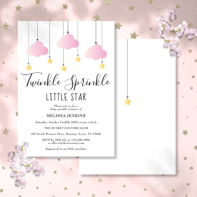 Invitation Baby shower fille rose étoile Twinkle Sprinkle (Twinkle Sprinkle Little Star Pink Girl Baby Shower Invitation)