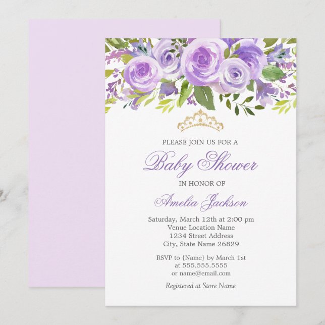 Invitation Baby Shower Fille Rose Fleur de Lavande (Devant / Derrière)