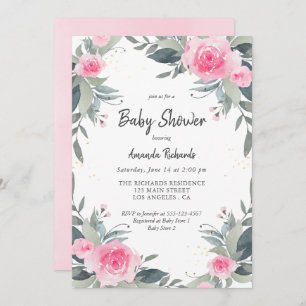 Invitation Baby shower Fille Rose Floral