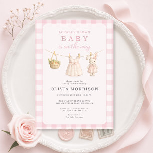 Invitation Baby Shower Fille Rose Gingham de Fabrication Loca