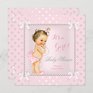 Invitation Baby shower fille rose Grey Pearl Brunette