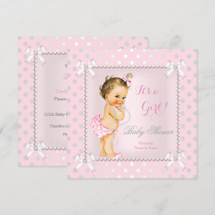 Invitation Baby Shower Fille Rose Gris Perle Brune