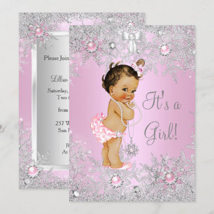 Invitation Baby Shower Fille Rose Hiver WonderLand Brunette