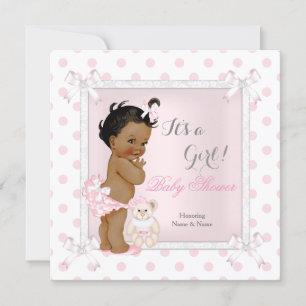 Invitation Baby Shower Fille Rose Jouet Pois Ethnique