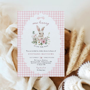 Invitation Baby Shower Fille Rose Lapin Vintage