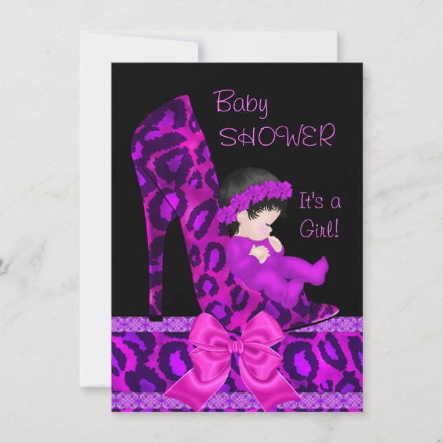 Invitation Baby shower fille rose Magenta violet chaussure Le (Devant)