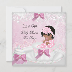 Invitation Baby shower fille rose mignonne bébé tasse de thé