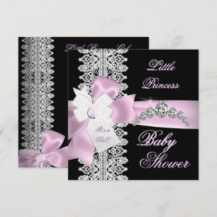 Invitation Baby Shower Fille Rose Noir Blanc Dentelle