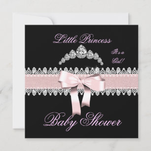 Invitation Baby Shower Fille Rose Noir Blanc Dentelle