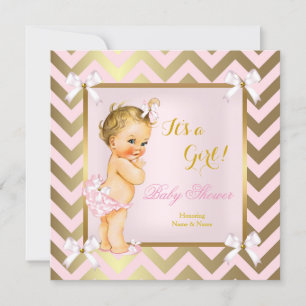 Invitation Baby shower fille rose or Chevron Blonde